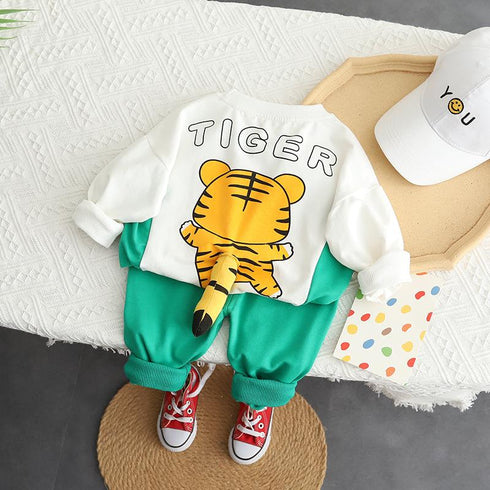Spring and autumn boy's round neck sweater long sleeve two-piece set